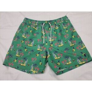 Polo Ralph Lauren Men's Medium Green Flamingo Tropical Print Lined Swim Trunks